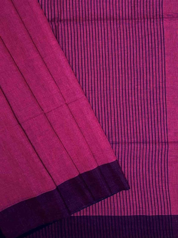Plain Khadi Handloom Pure Cotton Sarees | Purple saree with border