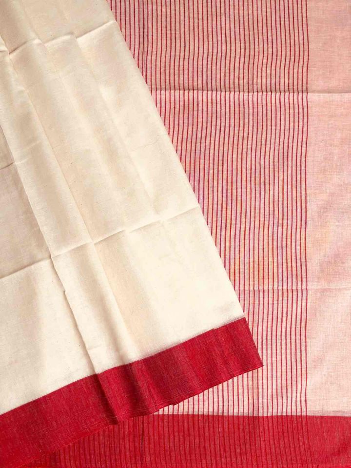Plain Khadi Handloom Pure Cotton Sarees | White saree with red border
