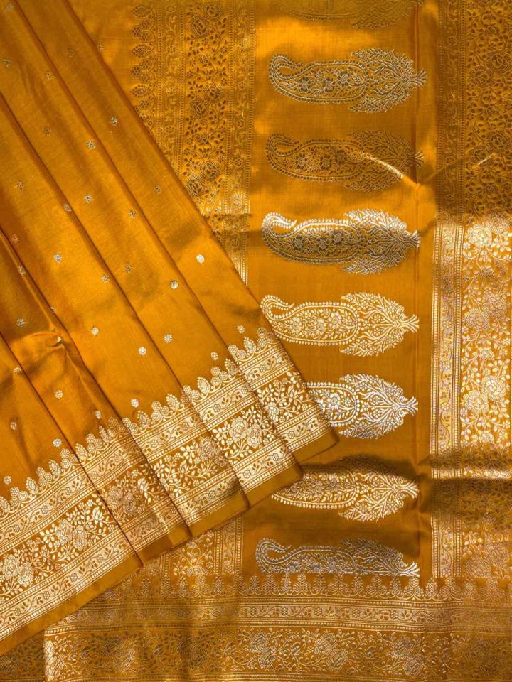 yellow banarasi silk saree