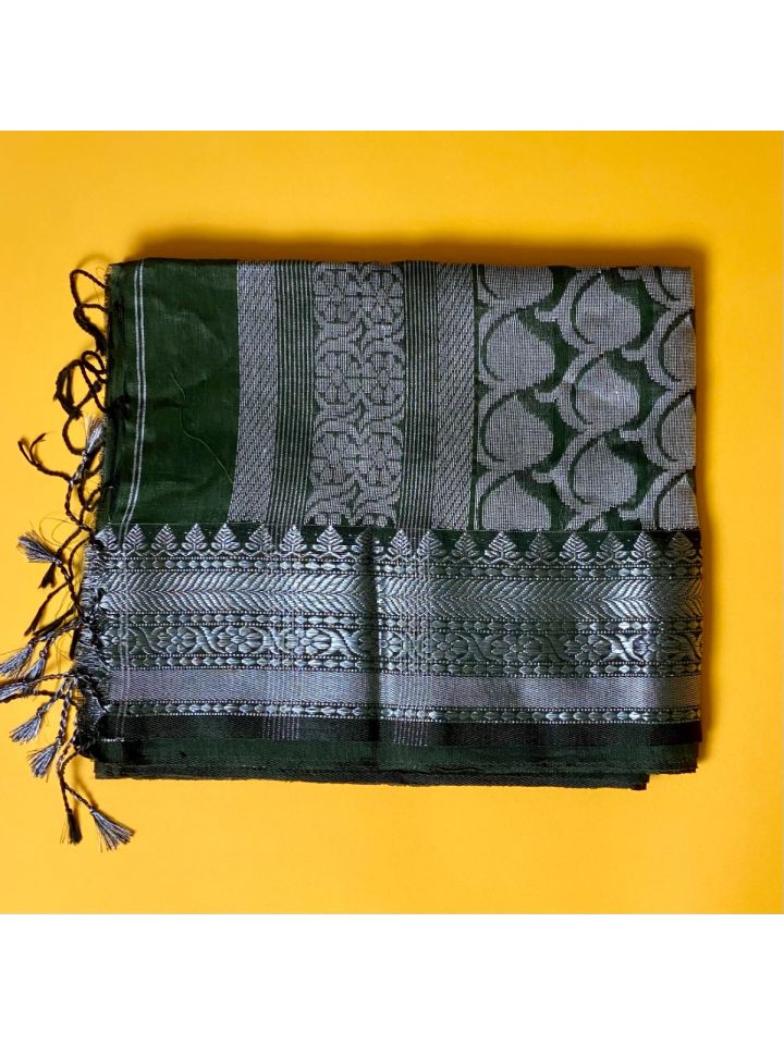 Green Handloom Pure Organic Linen Jamdani Saree