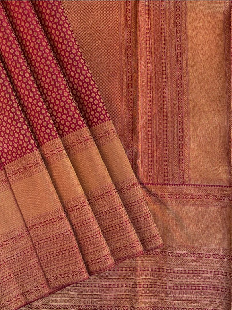 Red Kanchipuram Silk Saree with Mango Long Border